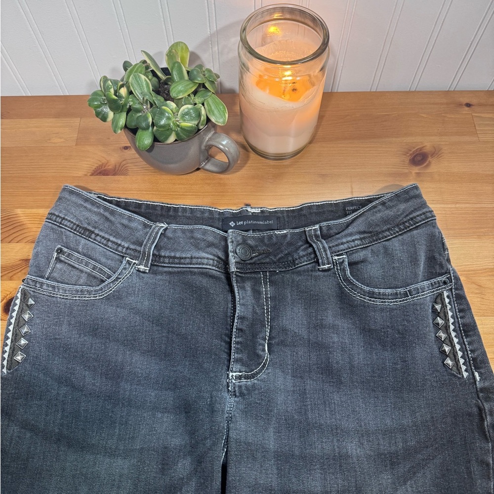 Lee Platinum Women’s Dark Gray Studded Perfect Skinny Jeans Size 12